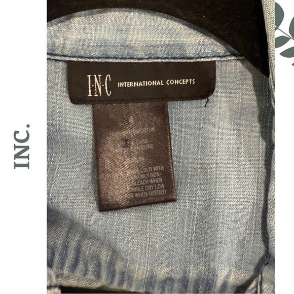 🛍️3/$40 INC Chambray Denim Button-Down Shirt Long Sleeve Lace Up Detail – Size 4 - Picture 7 of 7